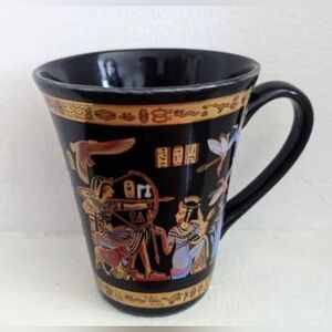 Made in Egypt Pharaoh Hand Painted 22 Karat Gold Fine Porcelain Coffee Mug 4.6"T
